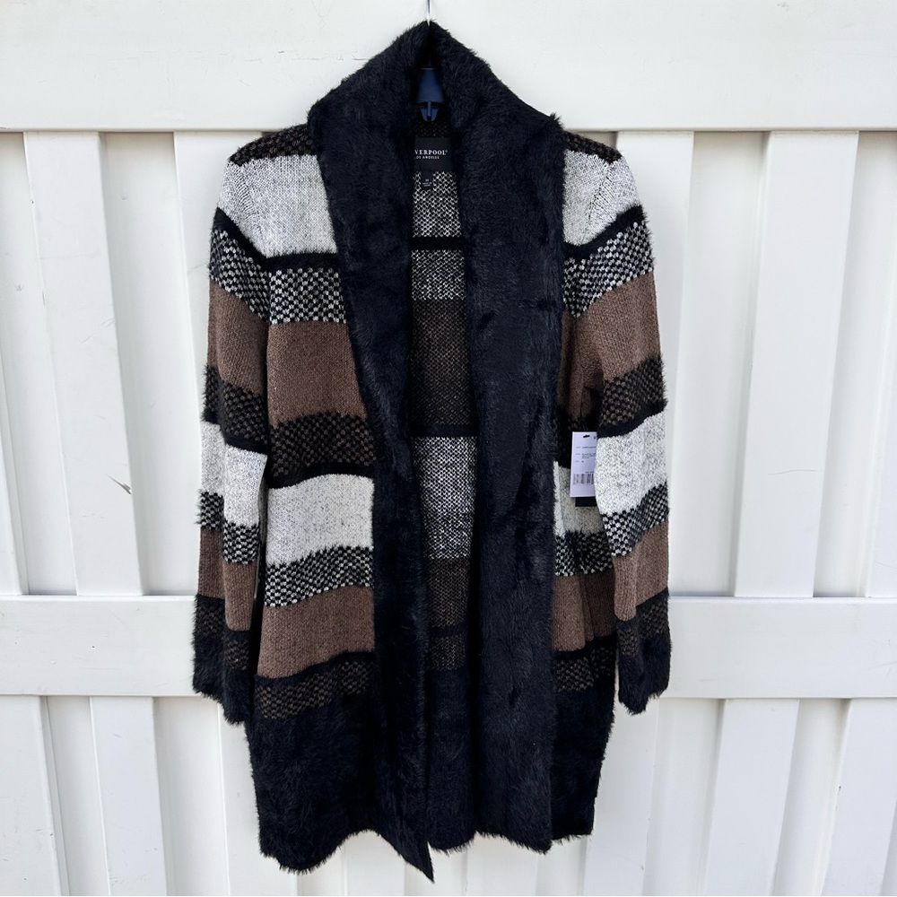 Liverpool Los Angeles Striped Open Front Cozy Sweater Cardigan NWT
